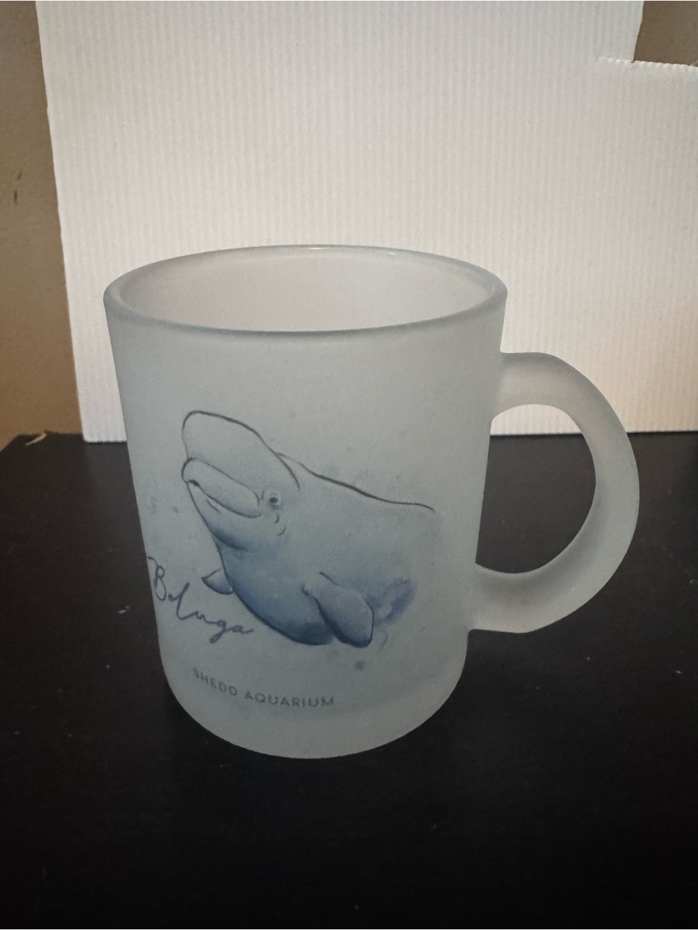 Shedd Aquarium Beluga Whale Frosted Glass Mug Chicago Souvenir